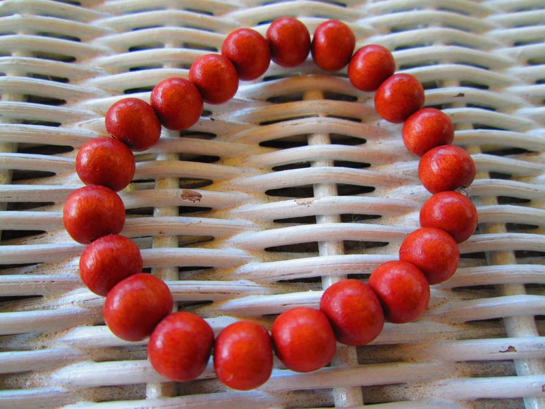 Bracelet, Light Tangerine Wood 8mm Bead Bracelet, Light Tangerine Handmade Beaded Elastic Bracelet, 291 image 1