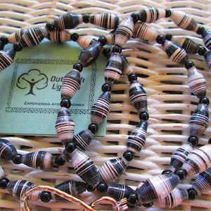 Lanyard, Outreach Uganda Black and White Stripe paper beaded lanyard, Paper Bead , 965