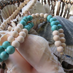 Lanyard, wood and turquoise wood 10mm bead lanyard, mens wood and turquoise lanyard, women wood and turquoise lanyard, 743