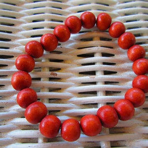 Bracelet, Light Tangerine Wood 8mm Bead Bracelet, Light Tangerine Handmade Beaded Elastic Bracelet, 291 image 2