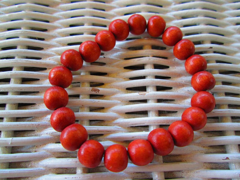 Bracelet, Light Tangerine Wood 8mm Bead Bracelet, Light Tangerine Handmade Beaded Elastic Bracelet, 291 image 2