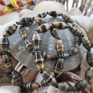 Bracelet trio, Outreach Uganda Black and Gold Beaded bracelets, mens bracelets, womens bracelets, teen bracelets, 179