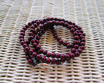 Lanyard,  Burgundy 8mm Wood Beaded Handmade Lanyard, Burgundy 8mm Wood ID Badge, Burgundy Wood Beaded Handmade Lanyard, 942