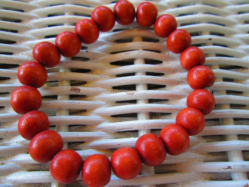 Bracelet, Light Tangerine Wood 8mm Bead Bracelet, Light Tangerine Handmade Beaded Elastic Bracelet, 291 image 4