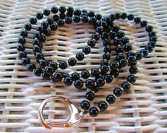 Lanyard,  Black Jasper 6mm beaded lanyard, mens black jasper lanyard, womens black jasper lanyard, handmade lanyard, 844