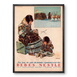 Póster vintage de bebé Nestlé – Anuncio retro inuit – Ilustración francesa de los años 30 – Arte mural imprimible