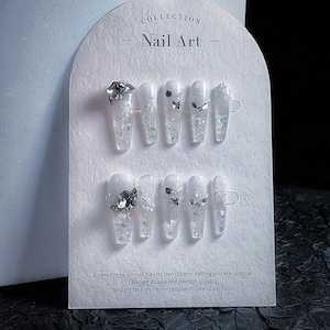 3D Wedding Press on Nail Art | Custom Stiletto Nails | Elegant Sparkling Diamond Nail Art| Luxurious Hand-Painted Nail Art| Flowing Nail Art