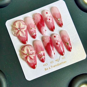 Uñas postizas con diseño de carey y flores/Uñas 3D/Uñas otoñales/Uñas reutilizables/Uñas postizas/Uñas personalizadas