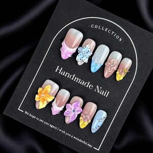 Reusable Summer Fashion|High-quality Press-on Nail Gel|Pure Hand-carved Petals|Fake Nails |Textured Color Gel Manicurist Artificial Nails