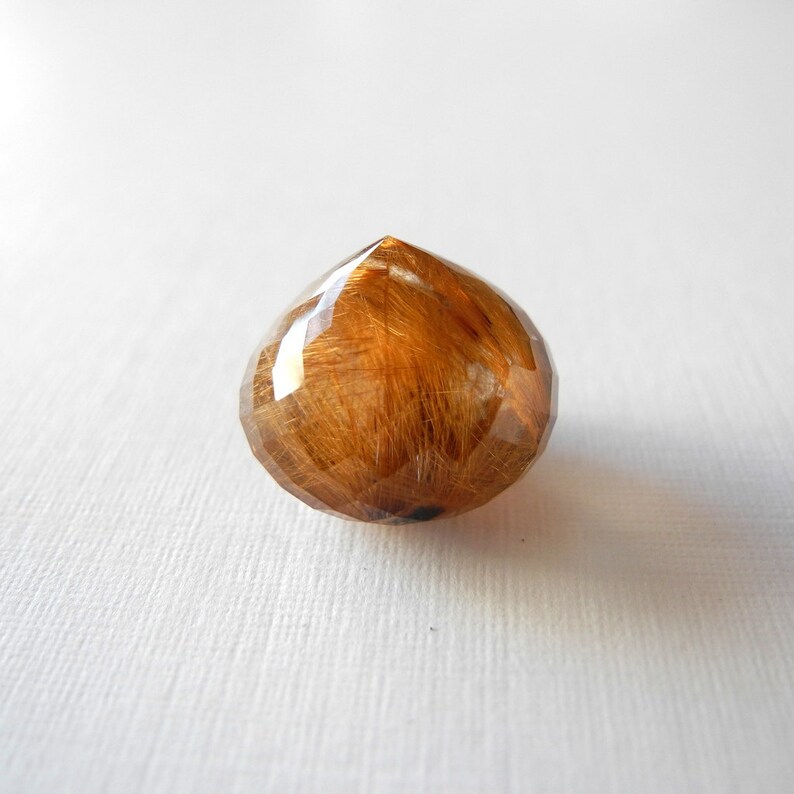 16mm AAA Rutilated Quartz Copper Rutiles Multi Faceted Onion Briolette 16mm X 14mm