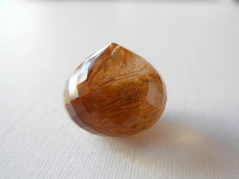 16mm AAA Rutilated Quartz Copper Rutiles Multi Faceted Onion Briolette 16mm X 14mm