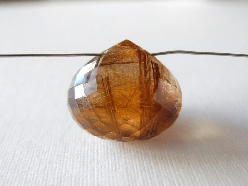 16mm AAA Rutilated Quartz Copper Rutiles Multi Faceted Onion Briolette 16mm X 14mm