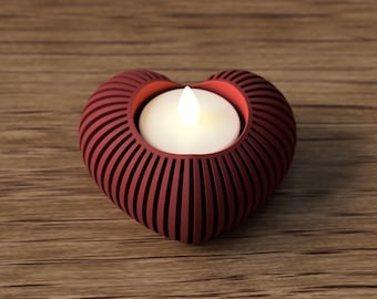 Unique Heart Shaped Modern Tea Light Holder Set of 2.  Includes electronic candle, minimalist design, gift, Japandi style, Valentines