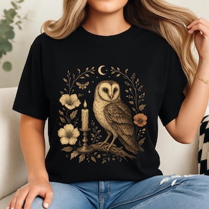 Barn Owl Shirt, Tarot Shirt, Witchy Forest Shirt, Goblincore Tee, Vintage Owl T-Shirt, Gothic Owl, Dark Academia Owl, Gift for Owl Lovers