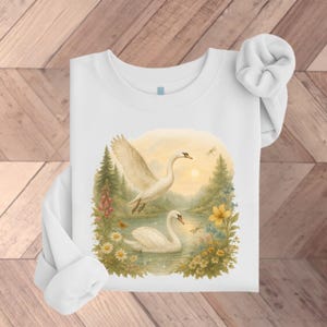 Moletom com cena de natureza de cisne, presente para amantes de pássaros, moletom com vida selvagem de cisne, moletom retrô com cena de verão de cisne, amante de pássaros Cottagecore