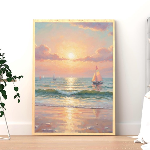 Pastel Sunset Wall Art, Sunset Poster, Beach Wall Art, Beach Poster, Cute Girl Dorm Decor, Girly Dorm Poster Teen Girl Room Decor