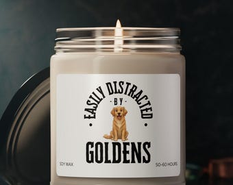 Easily Distracted by Goldens Candle Soy Candle: Scented Gift for Dog Lovers