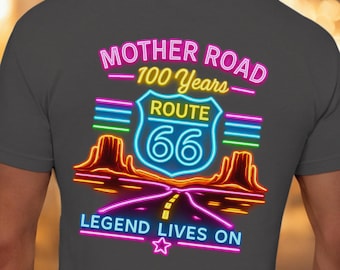 Retro Route 66 Neon Shirt, Mother Road 100 Years Tee, Vintage Road Trip Vacation Shirt, Legend Lives On