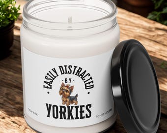 Easily Distracted by Yorkies Soy Candle: Scented Gift for Dog Lovers