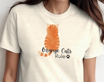 Maglietta arancione con gatto: maglietta unisex dai colori confortevoli per gli amanti dei gatti