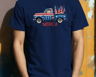 Vintage Pickup Truck Patriotic T-Shirt, 4th of July Fireworks Tee