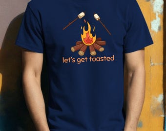 Camiseta de camping "Let's Get Toasted": camiseta gráfica de fogata con colores cómodos