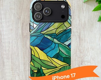 Stained Glass Mountain iPhone Case: Colorful Nature Design, iPhone 17