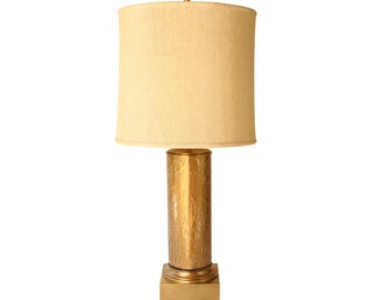 Gold Crackle Glass Cylinder Table Lamp - Hollywood Regency Style Golden Buffet Lamp Attr. Paul Hanson