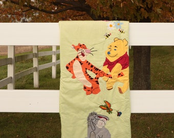 Vintage Handmade Winnie the Pooh Applique and Embroidered Quilt