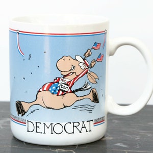 Dancing Donkey Democrat Coffee Mug from Hallmark Cards -  1988 Coffee Cup - Decisive, Dedicated, Determined, Dynamic, Democrat