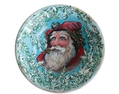 Folk Art Father Christmas Painted Wooden Bowl - Santa Claus Decorative Turned Wood Bowl