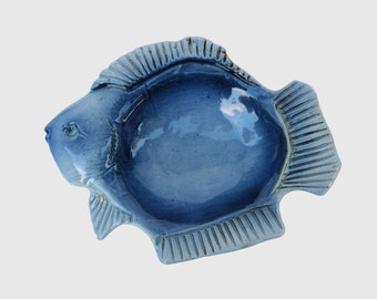 Flat Earth Pottery Blue Fish Dish