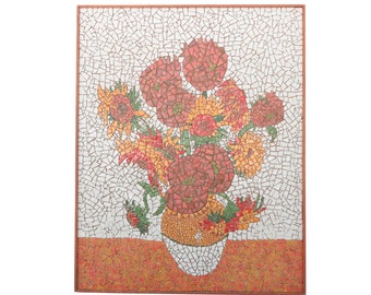 Mid Century Tile Mosaic After Van Gogh's Sunflowers - Tile Mosaic Picture Framed in Wood