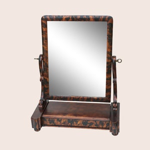 Tortoiseshell Motif Dresser Top Shaving Mirror With Storage - Easel Style Vanity Mirror