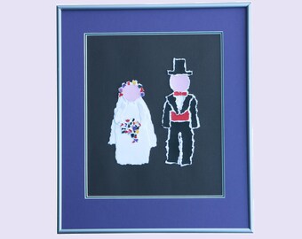 Married Couple First Anniversary Torn Paper Collage