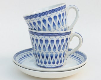 Gefle Upsala Ekeby Mid Century Cup and Saucer by Arthur Percy - Teacup up and Saucer Set - Lillemor Blue - 4 Pieces