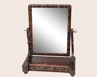 Tortoiseshell Motif Dresser Top Shaving Mirror With Storage - Easel Style Vanity Mirror