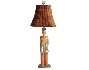 Asian Figural Table Lamp - Complete Single Lamp with Shade and Finial
