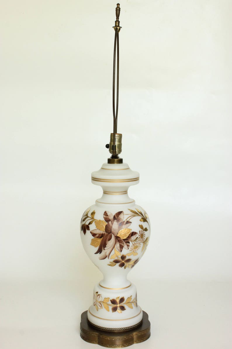 Bavarian Bristol Frosted Glass Table Lamp with Chocolate Brown Etsy