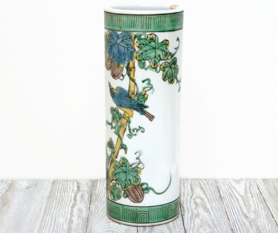 Vintage Famille Verte Chinese Hat Stand Cylinder Vase With Etsy