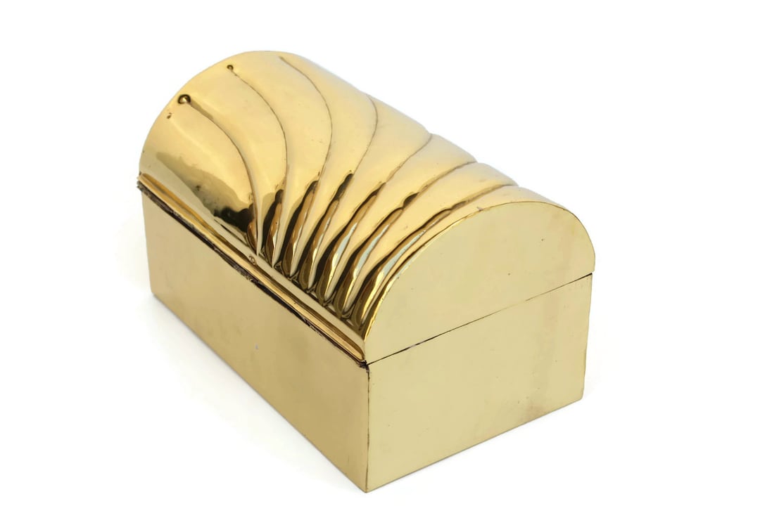 Big Brass Treasure Chest Trunk Style Hinged Brass Box With Abstract