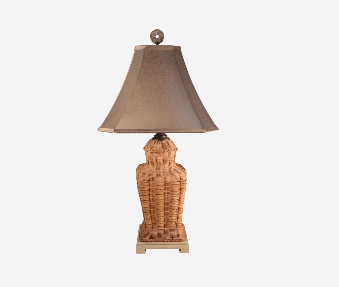 Asian Style Natural Wicker Table Lamp With Shade and Fossil Coral Lamp