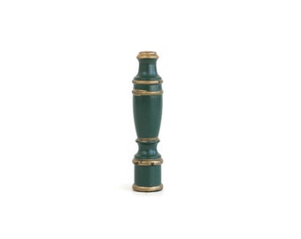 Green Tole Lamp Finial with Golden Brass Accent - Vintage Lamp Topper in Green & Gold