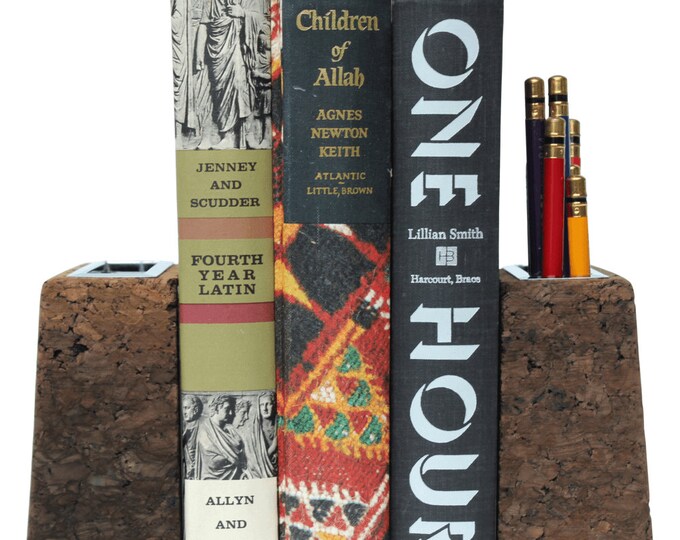 Mid Century Cork and Chrome Desk Organizer Bookends Etsy