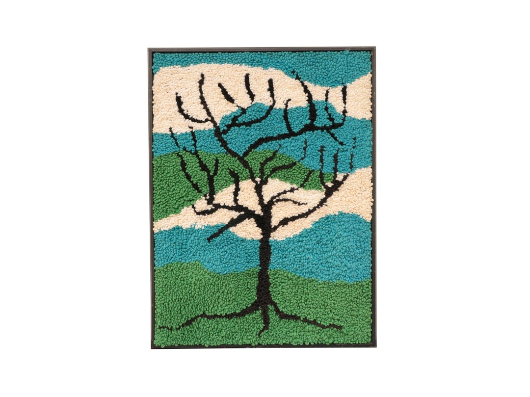Arazzo a mano uncinato con cornice ad albero sterile tappeto vintage