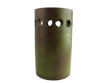 Pierced Bitossi Mid Century Italian Art Pottery Vase from Rosenthal Netter - Cylinder Form in Green
