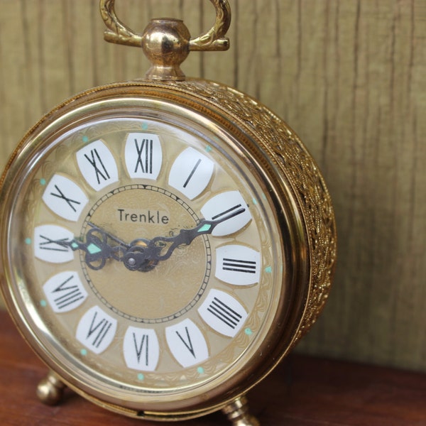 Vintage Gold Filigree Bedside Alarm Clock - Trenkle of West Germany