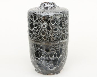 Studio Pottery Cabinet Vase With Black & White Volcanic Glaze