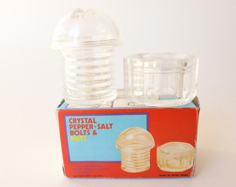 Nut and Bolt Novelty Salt and Pepper Shakers in Clear Acrylic
