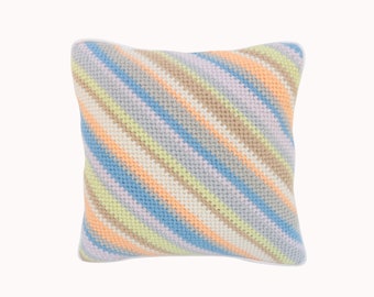 Vintage Pastel Stripe Needlepoint Throw Pillow